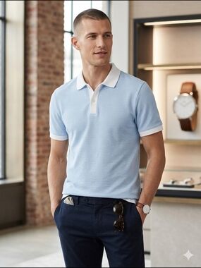 Boss Light Blue Polo with White Contrast Collar